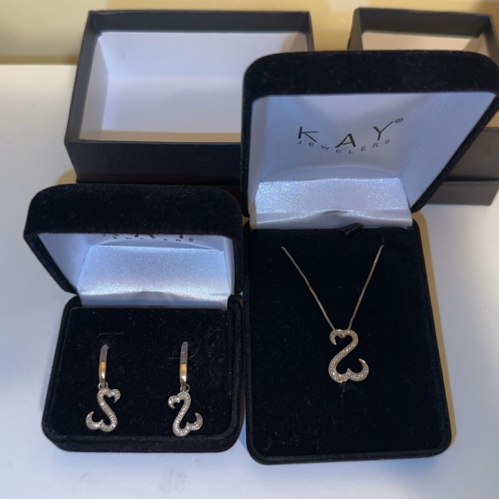 Jane Seymour Open Hearts Sterling Silver & Diamonds Necklace & Earrings Set